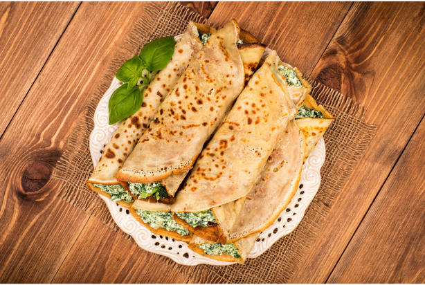 Panqueca de espinafre com queijo