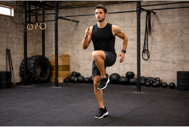 Homem fazendo corrida estacionária