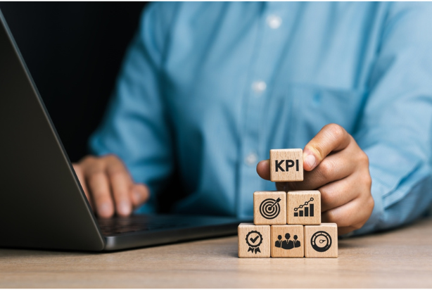 Um profissional do RH analisando KPIs de recrutamento